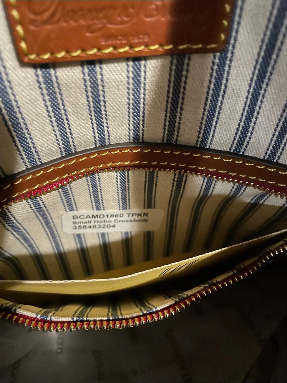 Dooney & Bourke Olive Nylon Crossbody with Tan Leather and Red Zip Trim